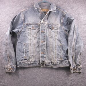 L.E.I. Denim Jacket Teens Large Blue Jean Trucker‎ Button Front Casual Faded